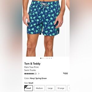 Tom & Teddy Blue and Green Palm Swim Trunks